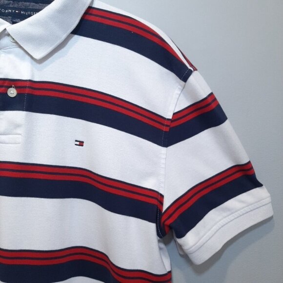 Tommy Hilfiger Striped Polo Shirt Short Sleeve Collared Top Golf Mens Size Large - Picture 3 of 11